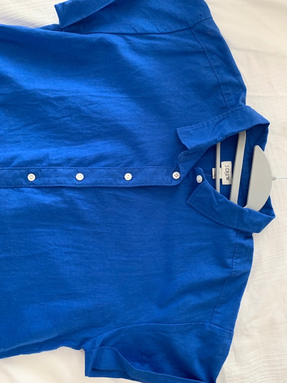 NWT- J.Crew Short-Sleeve Linen Blend Blue Button Down Top, Sz M - Picture 2 of 6